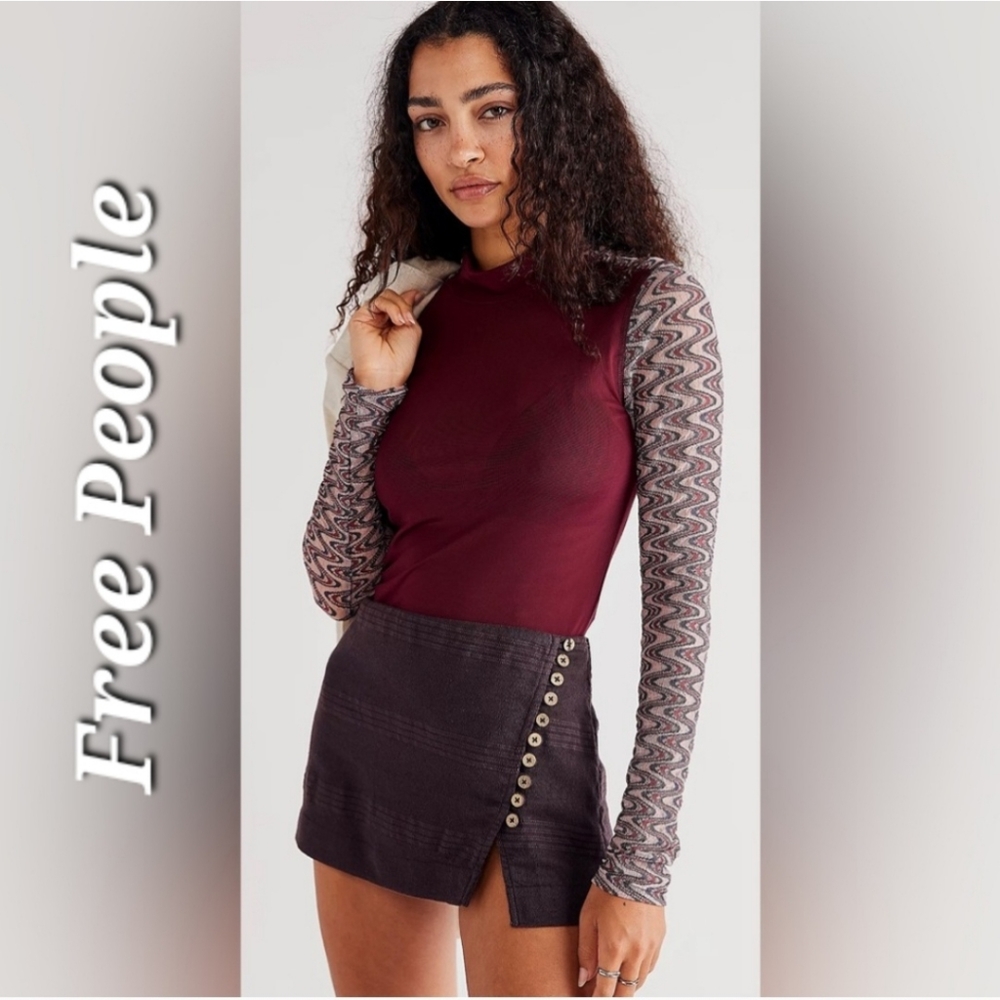 Free People Eve Top Knit Long Sleeve Silhouette Mock Neckline sz Large FP147